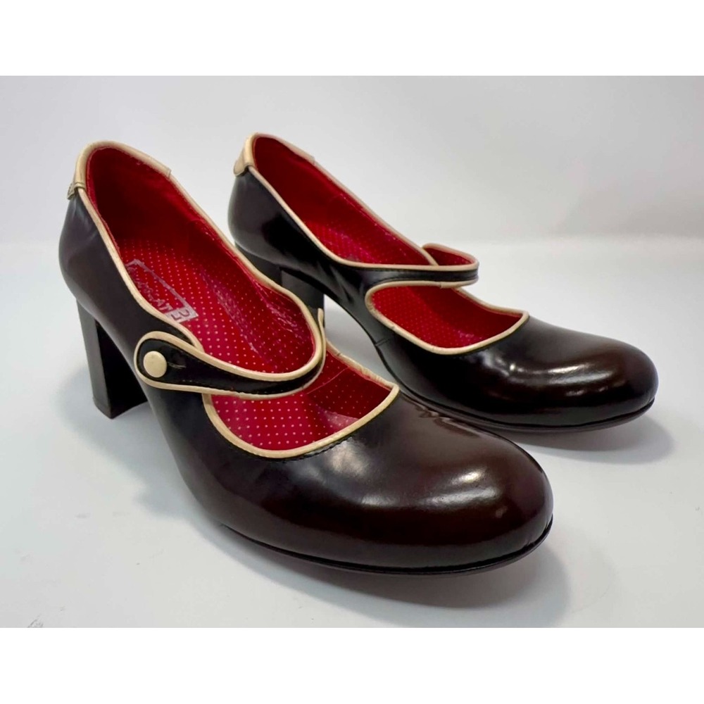 VTG Chocolat Blu Italy Mary Jane Block Heel Pumps Womens 8 Brown Leather Pinup